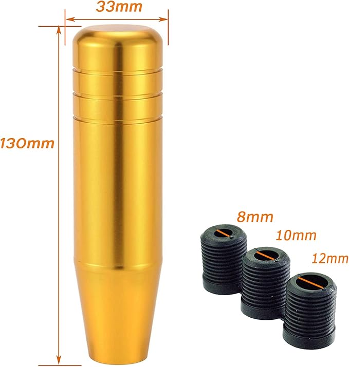 Lunsom 5" Aluminum Gear Lever Shifter Knob Long Alloy Shift Stick Handle Car Automatic Shifting Head Fit Most Manual Transmission Vehicles (Gold)