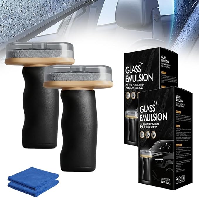 Upgrade Handheld Glass Oil-Film Remover Emulsion, 2026 Emulsion Cleaner Glass Cleaning Board for Clarity, Automotive Oil Film Cleaning Brush for Car (2 pack)