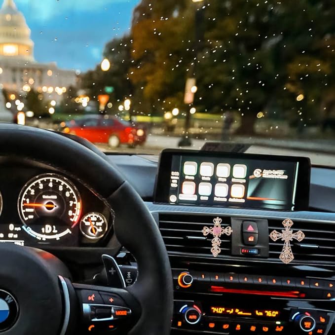 ZOSTLAND Rhinestone Car Decorative Clip,Car Air Fresheners,Metal Vent Clip,Bling Auto Air Vent,Personalized Automotive Interior Decoration Accessories,Auto Decor Gift for women,men (2pcs Cross)