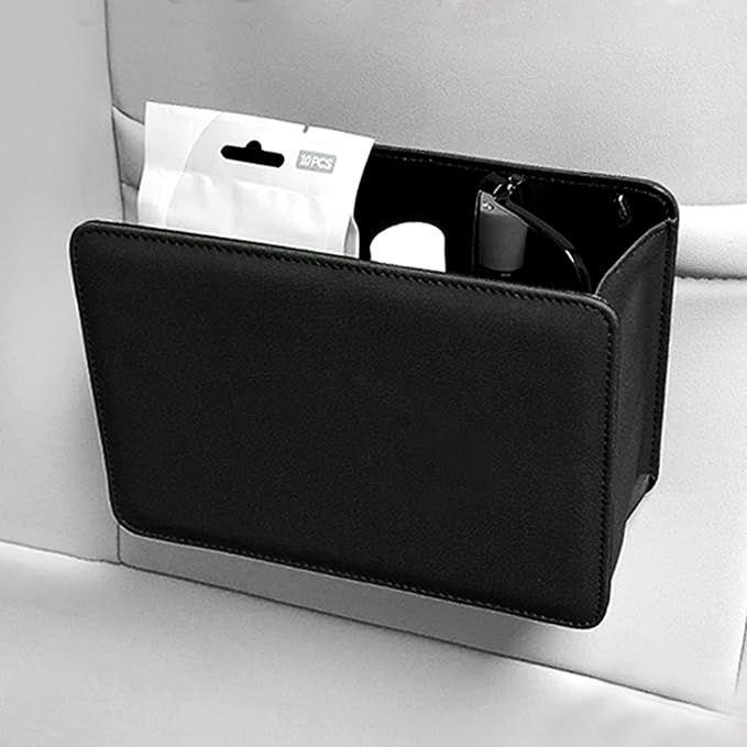 Accmor Car Trash Can, Leather Vehicle Trash Bin Car Dustbin Garbage Organizer Holder with 30 Pcs Trash Bags, Foldable Hanging Mini Cars Storage Bag Container for Auto, SUV (Black)