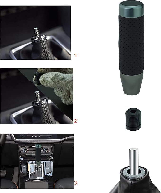 Lunsom Aluminum Alloy Car Gear Shifter Head Black Leather Long Stick Shift Handle Knob Fit Most Manual Transmission Vehicle (Titanium 13)
