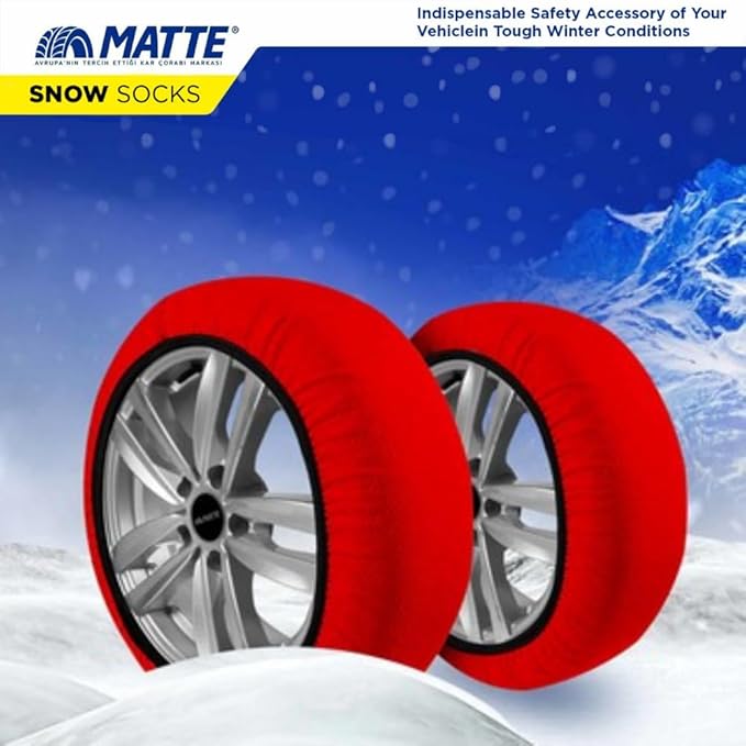 MATTE Automotive Snow Socks for Tires for Ultimate Grip Snow Chain Alternative Traction Device for Truck SUV Van Car Textile Winter Emergency Kit Auto Accessory, Tire Sock - Active Series (X-Small)