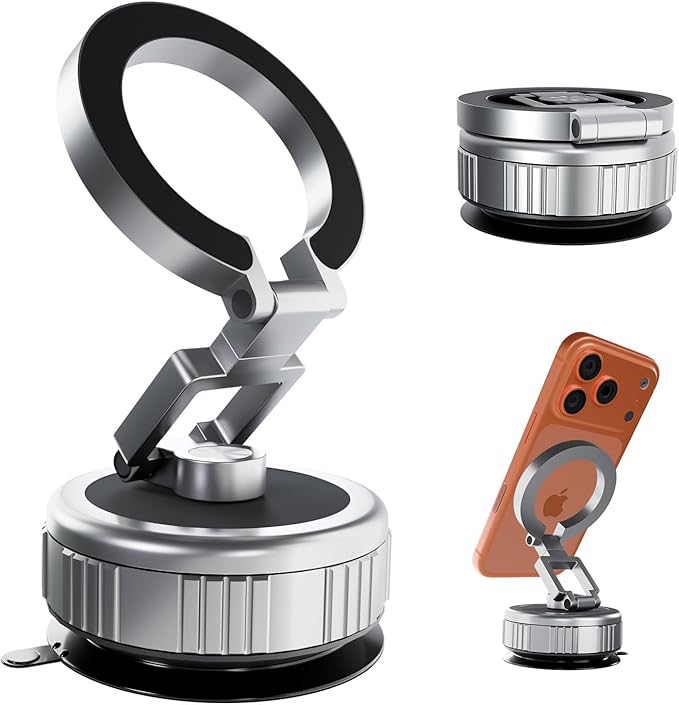 Reinforced Vacuum Magnetic Strong Suction Car Phone Holder,360 Adjustable Car Truck Mount for Magsafe iPhone 17 Pro Max 16 15 14 13 12 Air Plus,Magnet Cell Phone Ring Stand Tripod Automobile Cradles