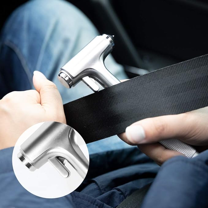 Car Safety Hammer, Fireproof Metal Emergency Escape Hammer with Hard Alloy Head Window Breaker and Seat Belt Cutter, Aluminium Alloy Emergency Escape Tool for Car Accidents