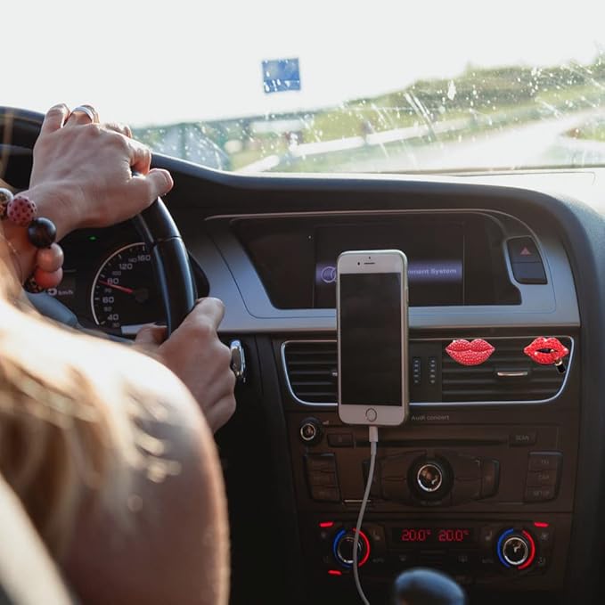 ZOSTLAND Rhinestone Car Decorative Clip,Car Air Fresheners, Lipstick Car Vent Clip,Personalized Automotive Interior Decoration Accessories,Car Decor Gift for women,Girl (2pcs Red Lip)