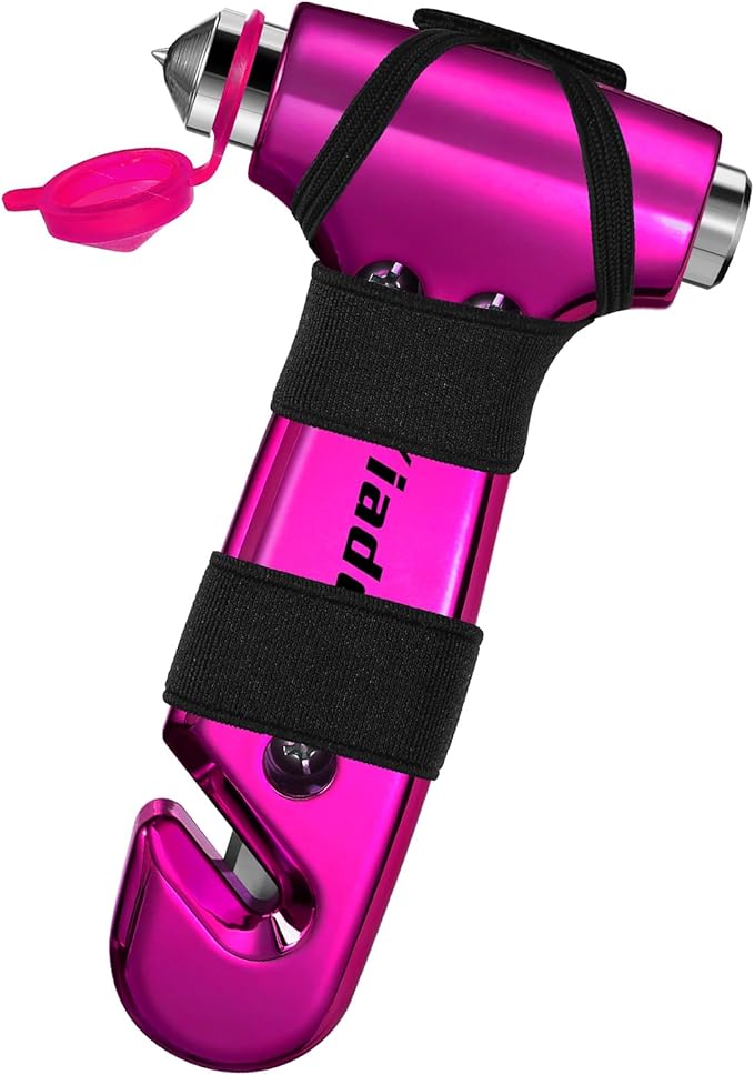 Window Breaker, 3-in-1 Emergency Escape Tool with seat Belt Cutter and Glass Breaker, Safety Emergency Car Escape Tool for Car, Electroplating Pink