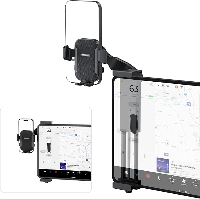 Adjustable Tesla Phone Mount Car Phone Holder for Model 3 and Model Y, No Glue Required,Center Console Display iPhone Holder, Touchscreen Phone Mount for Tesla Fits for All Phone(Black)