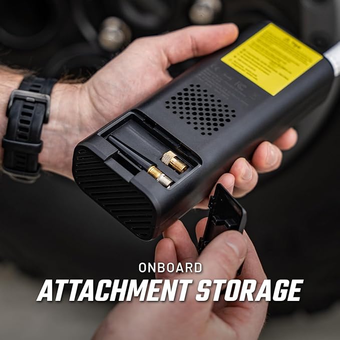 Slick Products Portable Digital Air Pump Tire Inflator – Cordless Rechargeable 150 PSI Pump with LED Flashlight, Power Bank, Presta Valve Adapter, Ball Needle, Power Cord and USB Cable