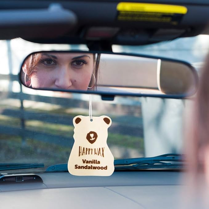 Happy Wax Hanging Car Air Freshener - Scented Car Freshener Infused w/Natural Essential Oils - Best Sellers 4-Pack (Calming Lavender, Vanilla Sandlewood, Grapefruit Mangosteen & Citrus Mandarin)