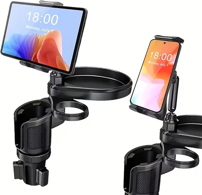 4 in 1 Car Table Tray，360° Rotation Cup Holder Tray for Car ，Mobile Phone Holder Car Cup Holder Tray ， Compatible with Vehicles, Car, Road Trip Essentials