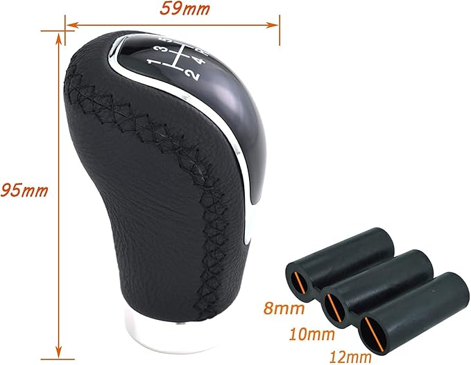 Lunsom Gear Shift Shifter Knobs, 6 Speed Leather Shift Knob Manual Car Shift Handle Knob Lever Stick Shift Handle Accessories Fit Most Vehicle (Black Suture)