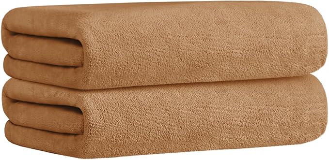 JML Large Microfiber Bath Towels Set of 2, 30" x 60", Oversized, Soft, Super Absorbent Fast Drying for Shower, Swimming, Sauna, Pool, Beach, Sport, Fitness, Yoga, Beige