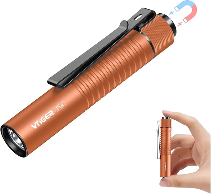 VTIGER T1A Mini Pocket EDC Flashlight with Clip,1300 Lumen Compact AA Rechargeable LED Little Flashlights, Super Bright Tail Switch Small Flash Light with Magnet for Camping,Hiking,Outdoor,Emergency