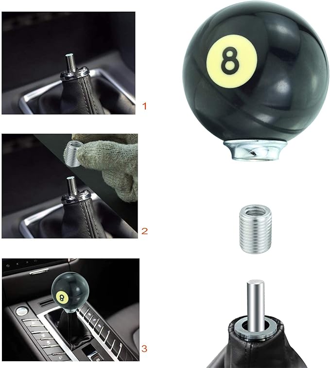 Lunsom Round Shift Knob, 8 Billiard Gear Shifter Lever Head Shift Ball Car Stick Handle Fit Most Automatic Manual Transmission Vehicle (M8x1.25, 8 Black)