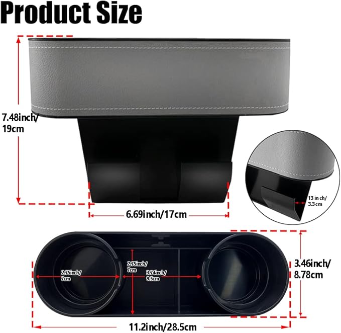 Car Cup Holder Expander Organizer,Multifunctional Cup Drink Holders with PU Leather Cover,Side Insert Center Console Seat Gap Filler Storage Box for Mug Bottle CellPhones Coffee Coasters Cards