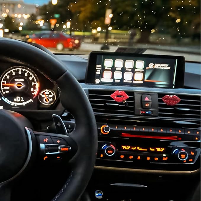 ZOSTLAND Rhinestone Car Decorative Clip,Car Air Fresheners, Lipstick Car Vent Clip,Personalized Automotive Interior Decoration Accessories,Car Decor Gift for women,Girl (2pcs Red Lip)