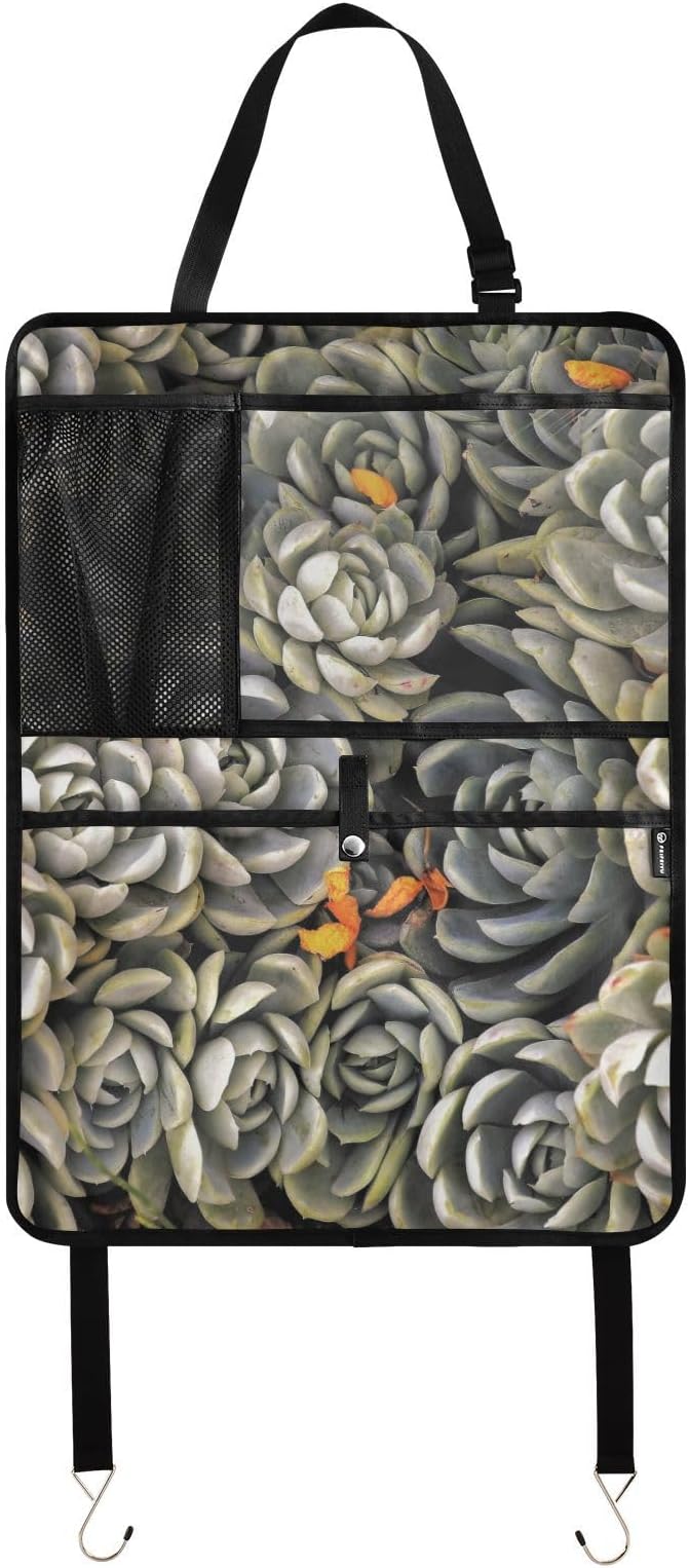 1 Pack Backseat Car Organizer with Storage Pockets Seat Back Organizers for Kids Kick Mats Backseat Protector Automotive Succulents Pattern