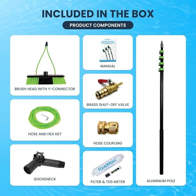 20 Feet Long Reach Solar Panel Cleaning Brush with Inline Water Filter, Telescopic Extendable for Roof Mounted Solar Panel and Window Cleaning: Water Fed Pole Cleaning Kit