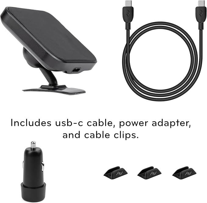Peak Design Mobile Charging Car Mount, Black, Qi1 Charging, Mounts to Dash or Console, Connects to Mobile Cases, MagSafe Compatible, for iPhone, Samsung and Google Pixel Phones