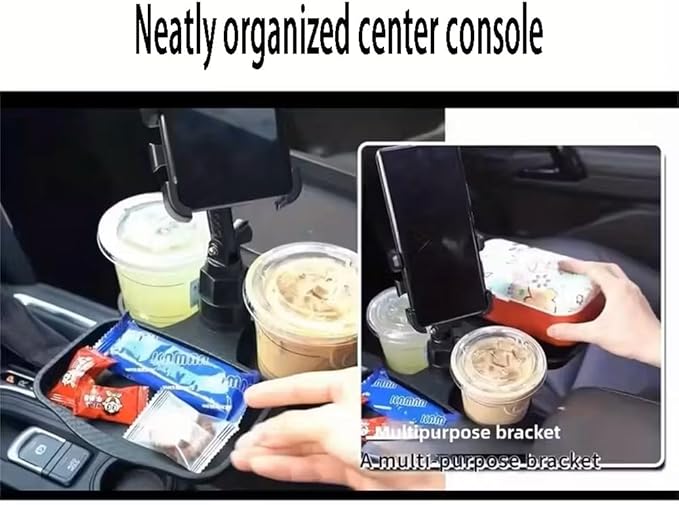 4 in 1 Car Table Tray，Mobile Phone Holder Car Cup Holder Tray ，360° Rotation Cup Holder Tray for Car，Compatible with Vehicles, Car, Road Trip Essentials