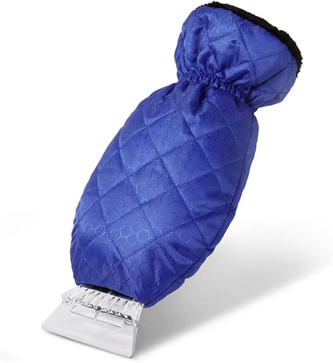 Ice Scraper with Glove, Warm & Waterproof Windshield Ice Scraper Mitt Snow Shovel Glove, Ice Snow Frost Remover Cleaning Tool for Car Window Home, Winter Car Accessories (Blue)