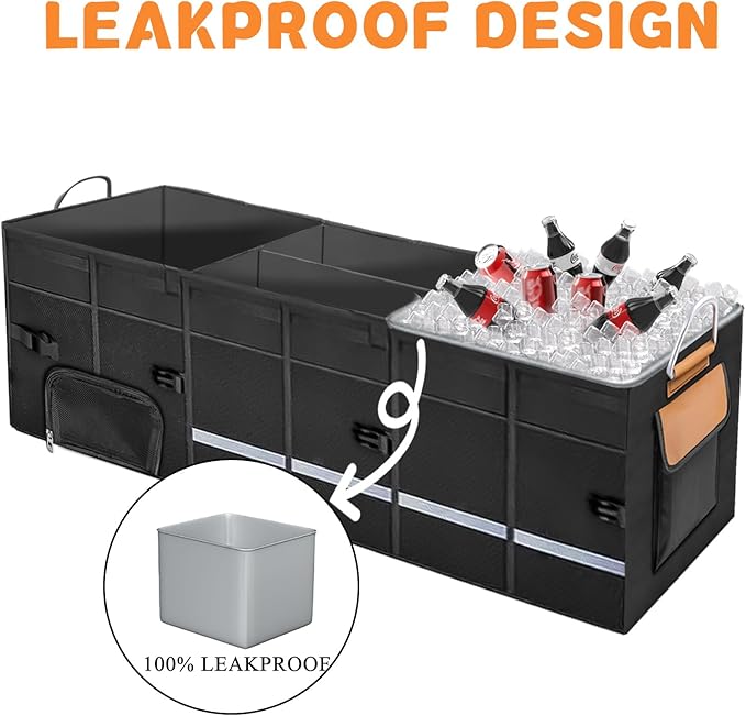 HAMOPY Car Trunk Organizer and Storage with Separate Compartment for 1 Pair of Shoes, Heavy Duty with Lid & Removable Leakproof Cooler Bag, Collapsible Large Trunk Organizers for SUV Sendan (Black)
