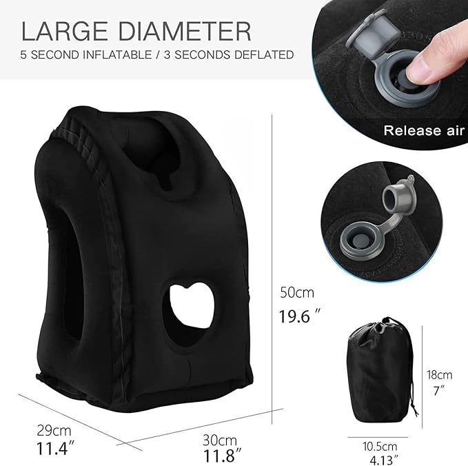 Inflatable Travel Pillows for Airplane, Blow Up Neck Pillow for Sleeping, Airplane Travel Essentials for Long Flight Support Head, Neck and Lumbar, Used for Car/Bus/Train/Office Rest, Adults Kids