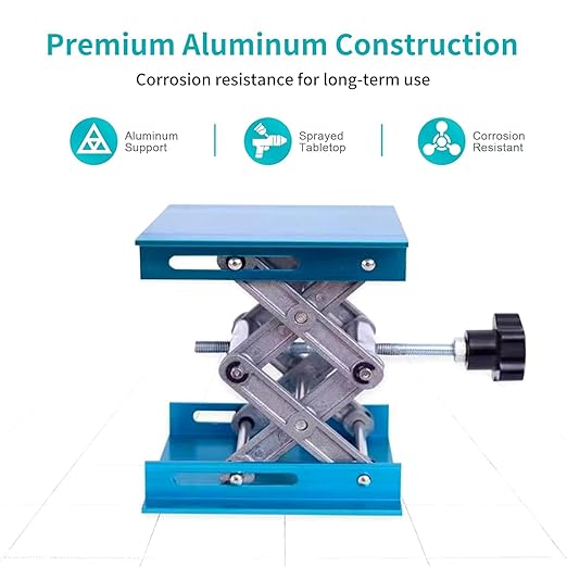 10inch x10inch Lab Jack Stand Platform, Anodized Aluminum Top Deck Laboratory Support Jack Platform Lab Lift Stand Table Scissor Jack with 22KG Support Weight