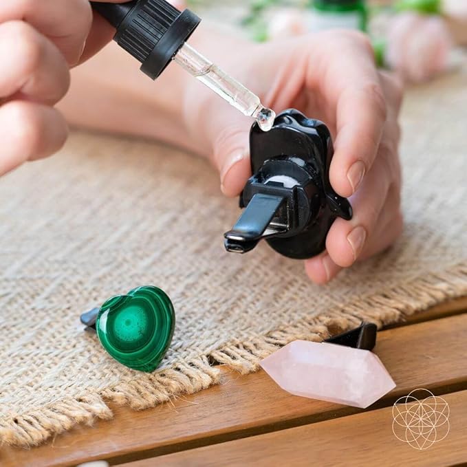 Conscious Items Hamsa Hand of Safe Travels Aromatherapy Crystal Car Kit, Car Vent Clips with Black Obsidian, Rose Quartz, & Green Malachite Crystals for Calm, Protection & Beautiful Drives