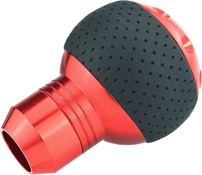 Lunsom 5 Speed Leather Shift Knob, Manual Transmission Handle Ball Gear Stick Shifter Head Fit Most Transmission Vehicle (Red&Black)
