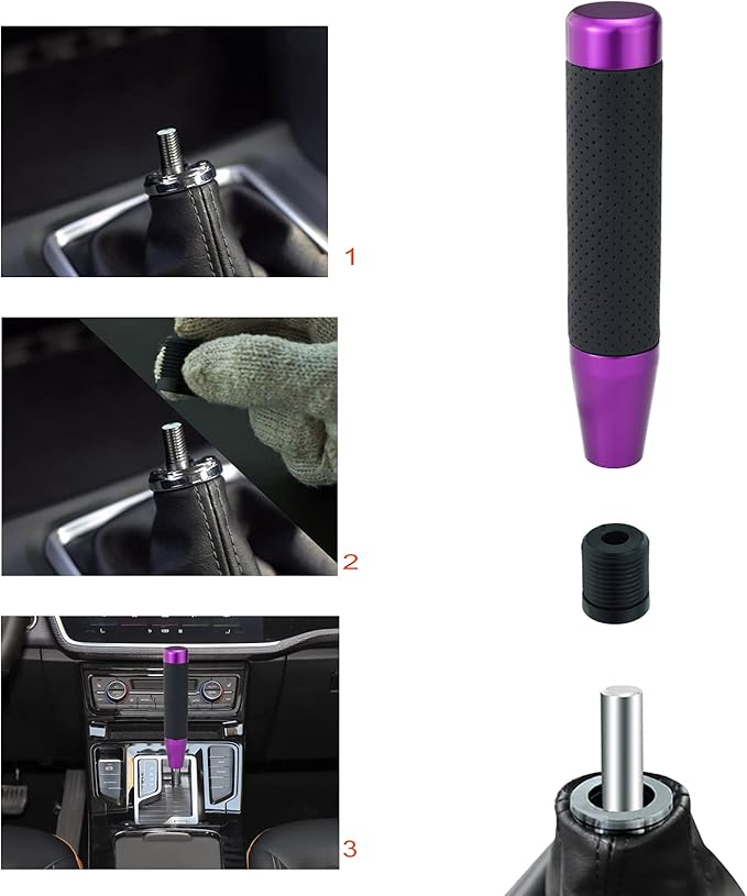 Lunsom Weighted Shifter Knob, Leather Aluminum Alloy Long Shift Stick Handle Shifting Lever Head Fit for Most Manual Transmission Vehicle (Purple-1)