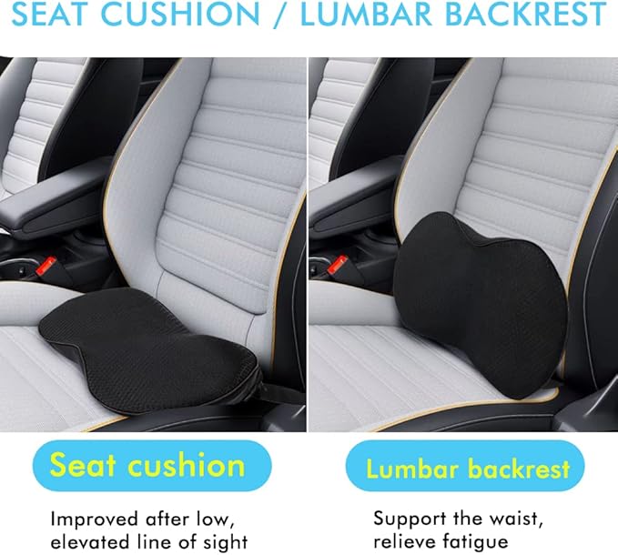 Car Seat Cushion, Car Memory Foam Seat Cushion, Car Seat Wedge Cushion, Back Support, Pain Relief for Road Driving Long Trip Essentials(Black)