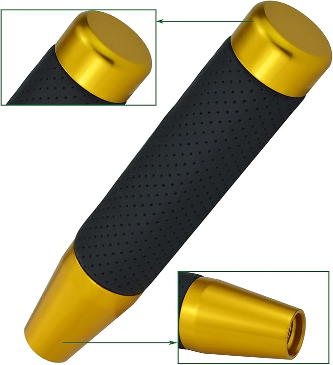 Lunsom Weighted Shifter Knob, Leather Aluminum Alloy Long Shift Stick Handle Shifting Lever Head Fit for Most Manual Transmission Vehicle (Gold)