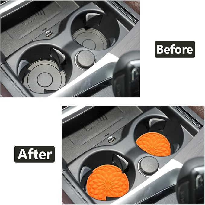 Car Cup Coaster, Universal Automotive Waterproof Non-Slip Cup Holders Sift-Proof Spill Holder Car Interior Accessories 2 Pack Orange