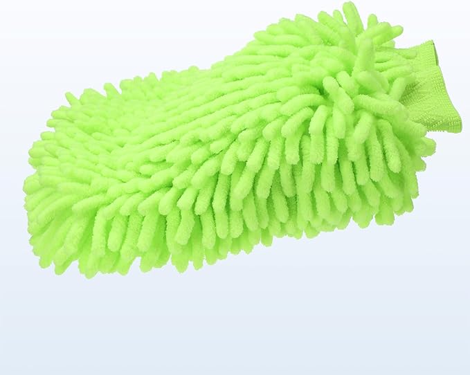 HARFINGTON Chenille Microfiber Car Wash Mitts 10" x 7.5" Scratch Free Wash Gloves Absorbent Double Sided Plush Cleaning Drying Mitts for Car Washing Home Clean Lime Green