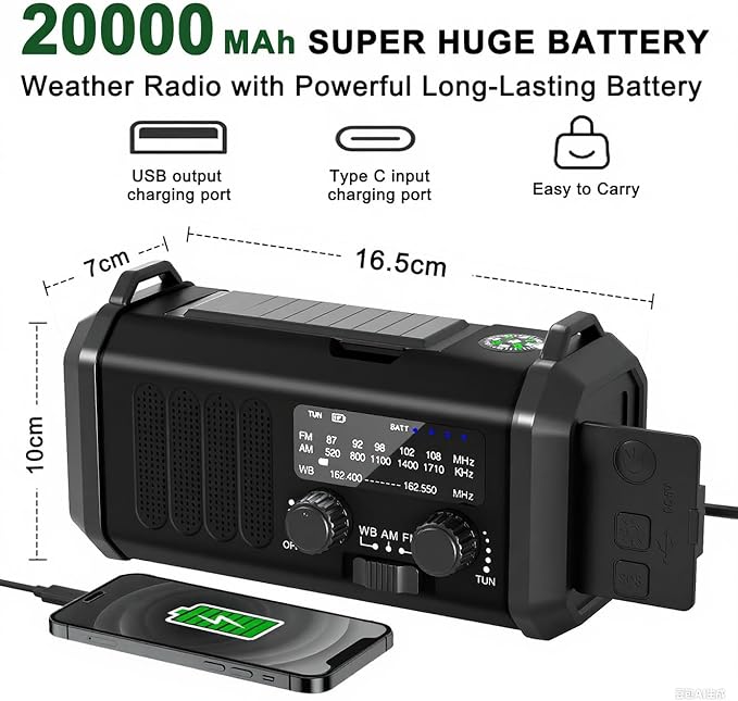 Gifts for Men Husband Dad Valentines Day, Emergency Hand Crank NOAA Weather Radio with Solar Charging 20000mAh Battery Built-in Flashlight, Reading Light & SOS Alarm for Anniversary Birthday Gifts