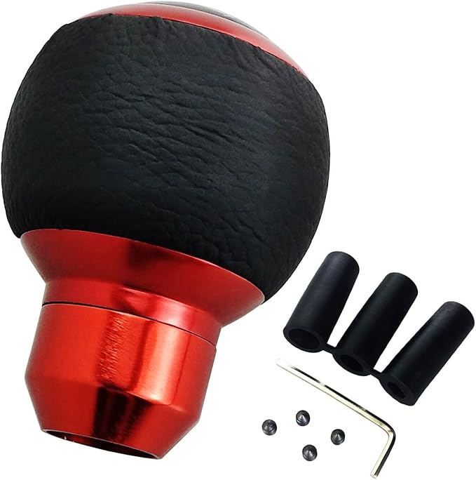 Lunsom 5 Speed Shifter Head Knob Leather Ball Gear Shift Stick Lever Handle Fit Most Manual Transmission Car (Red)