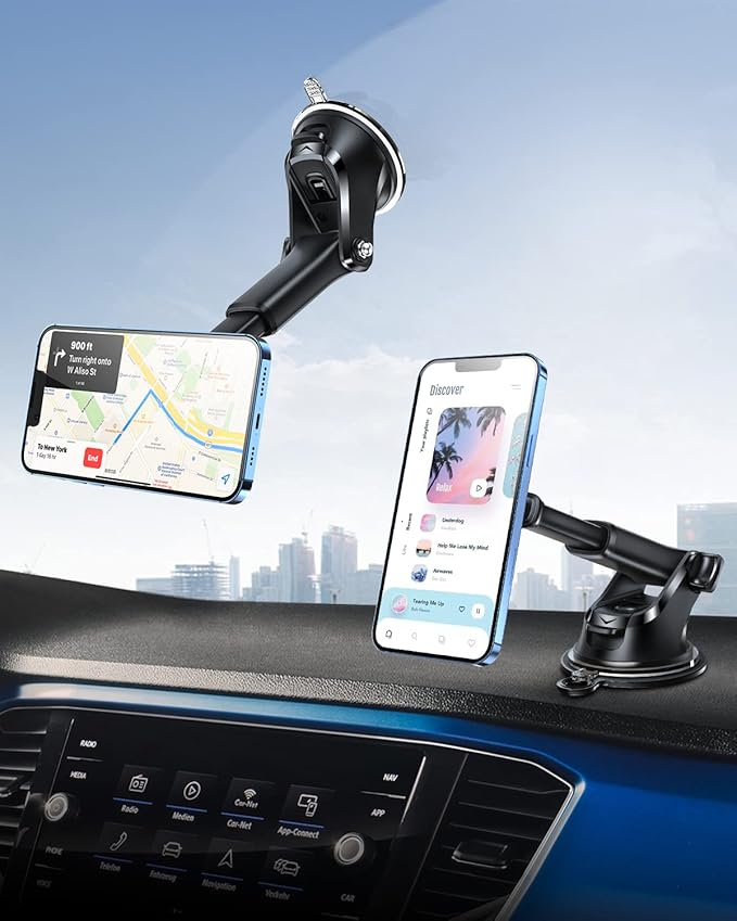 APPS2Car Magnetic Phone Holder for Car, Bling Dashboard/Windshield Sturdy Suction Cup Phone Holder, Crystal Magnetic Phone Mount[6 Strong Magnets & Adjustable Telescopic Arm] for All Smartphones