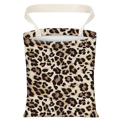 Cute Car Trash Can, Hanging Canvas Car Back Seat Organizer and Storage Bag, Funny Car Trash Bag For Travelling, Outdoor Classic Leopard Print