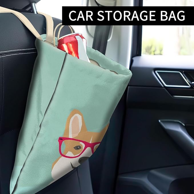 Cute Car Trash Can, Organizer & Storage Bag, Holds 5L, Red Corgi Dog