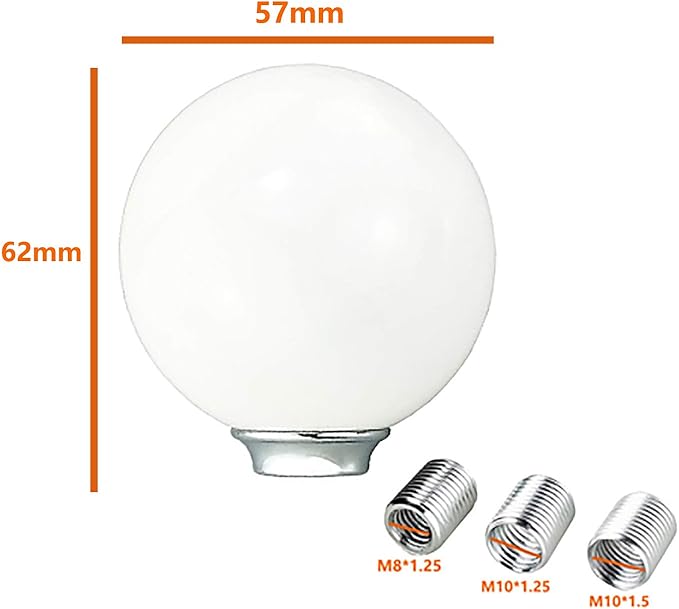 Lunsom Round Shift Knob, Ball Shape Gear Shifter Lever Head Shift Ball Car Stick Handle Fit Most Automatic Manual Transmission Vehicle (M8x1.25, White)