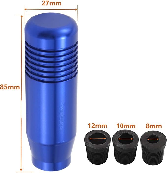 Lunsom Short Weighted Shifter Knob, Aluminum Alloy Shifter Head Lever Shifting Handle Car Gear Stick Knobs with 3 Adapters Fit Most Auto Manual Transmission Vehicle(Blue)