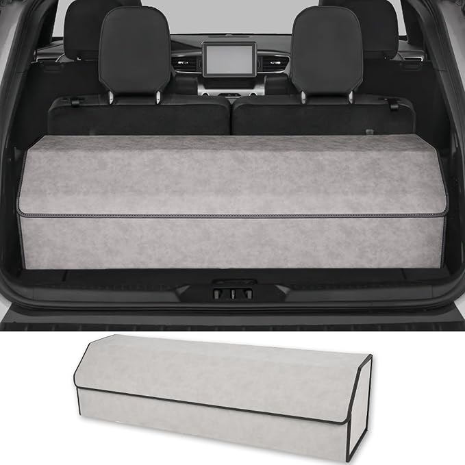 Trunk Organizer for Ford Explorer 2020-2025 - Gray Alcantara Leather Storage Box, Tailored Precision, Maximize Your Storage, Large Foldable Trunk Organizer Boxs with 3 Compartments