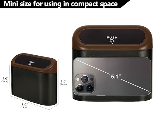 Ginsco 2 Pack Mini Car Trash Can with Lid, Small Car Garbage Can, Cute Leakproof ABS Car Trash Bin, Car Accessories for Interior, Garbage Bin for Car, Home, Office with 120pcs Trash Bags Black/Brown