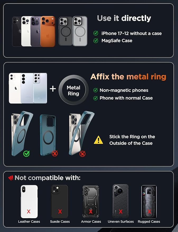 Car Phone Holder 360° Adjustable Tesla Phone Mount Foldable 2026 MagSafe Car Mount Zinc-Alloy Tesla Phone Holders for Your Car for iPhone 17 Pro Max 16 15 14 13 12 Plus, Carbon Fiber