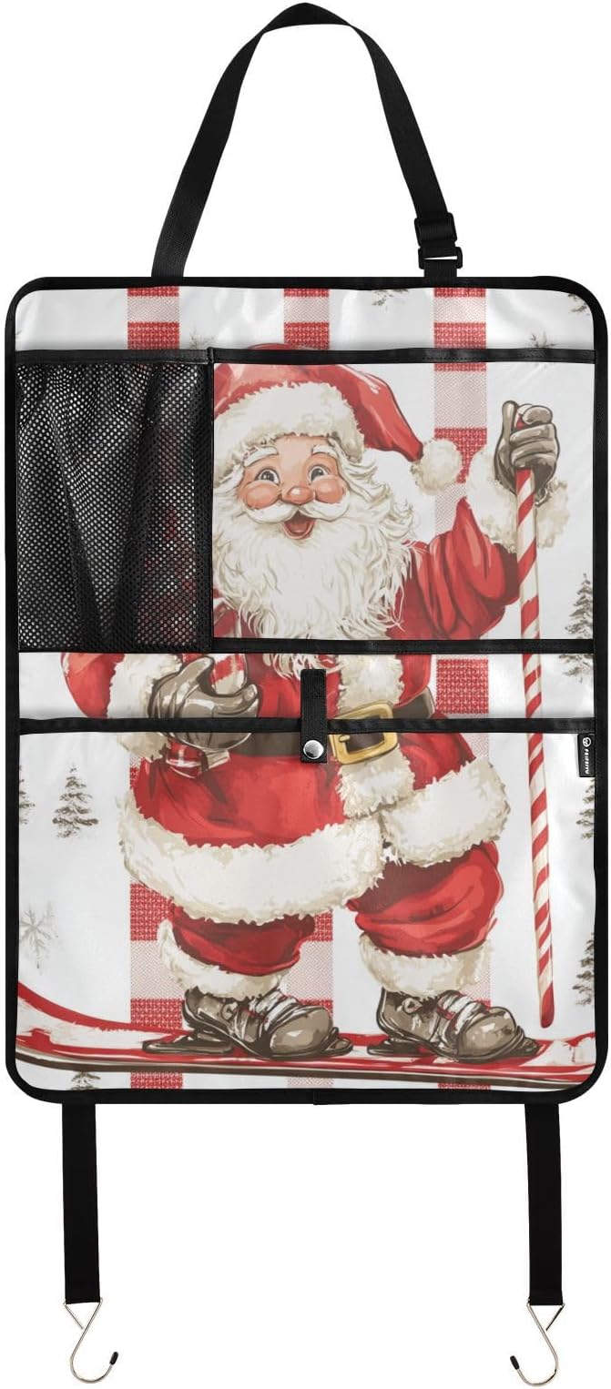 Christmas Santa Claus Candy White 1 Pack Backseat Car Organizer with Storage Pockets Seat Back Organizers for Kids Kick Mats Backseat Protector Automotive