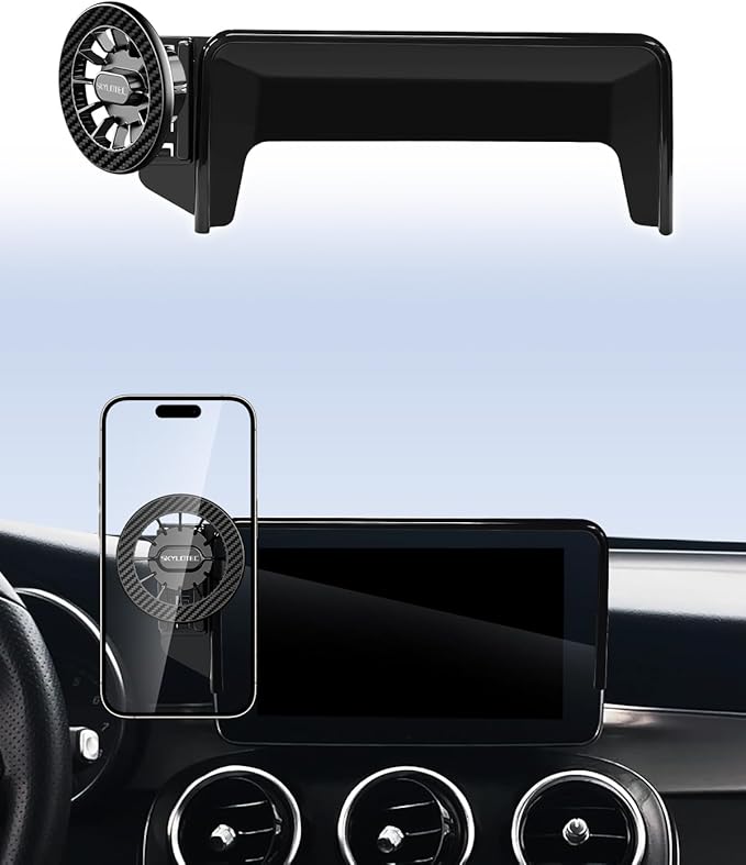 Car Phone Holder for Mercedes Benz GLC 2016-2019/C-Class 2015-2018 Accessories 7-Inch Screen Fixed Clip, Automobile Cradles Magnetic Phone Mount Compatible with MagSafe, Strong Magnets Cell Phone Base