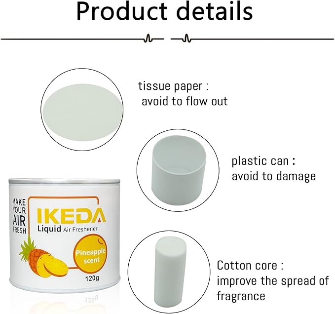 Car Air Freshener: Pineapple Scent Liquid Cans | Odor Elimination | Interior Deodorizer | 45days Long-Lasting Fragrance | Smoke Smell Remover | For Auto Home | 120g | 1 pack