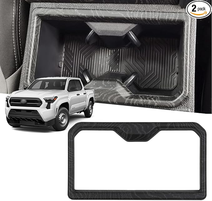 Front Row Cup Holder for Tacoma 2024- ABS Center Console Drink Mount, Anti-Spill Interior Organizer Accessory (Black Wood Grain)