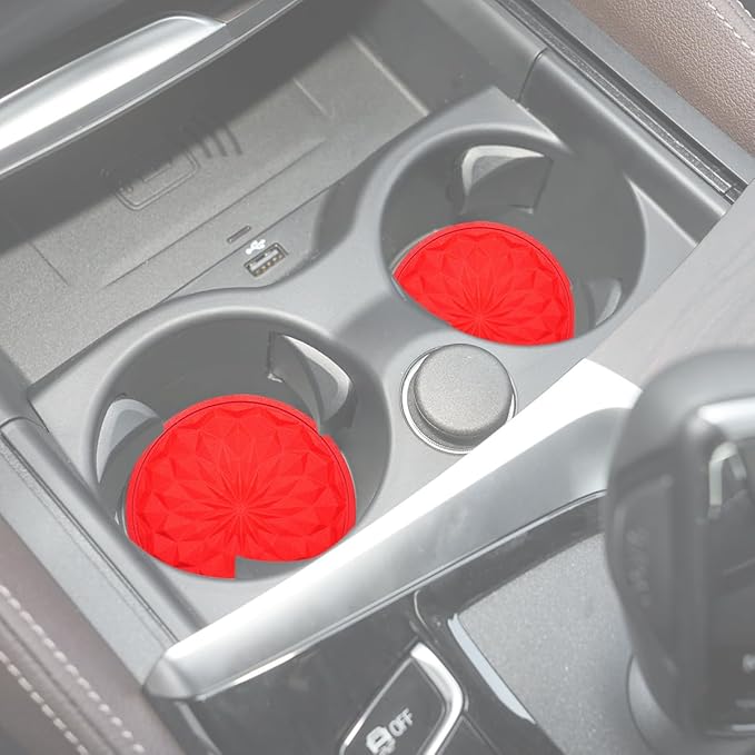 Car Cup Coaster, Universal Automotive Waterproof Non-Slip Cup Holders Sift-Proof Spill Holder Car Interior Accessories 2 Pack Red